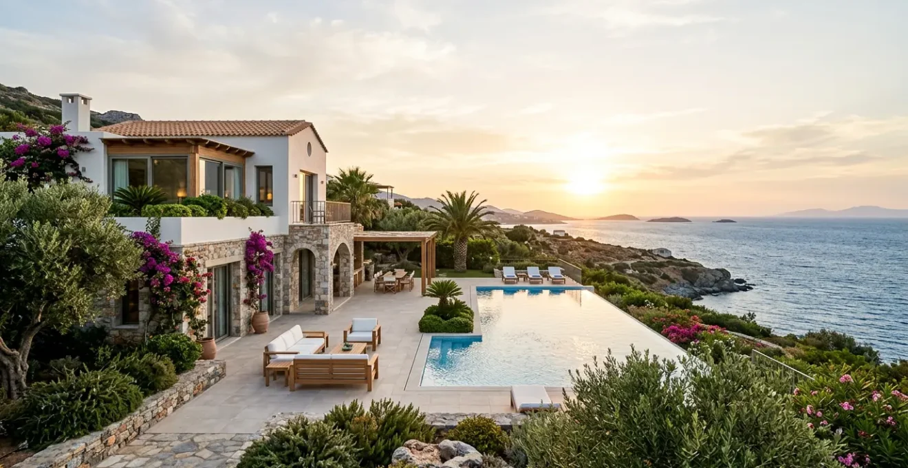 Villa de vacances luxueuse avec piscine privée, terrasse panoramique et vue sur la mer, idéale pour des groupes d'amis ou familles