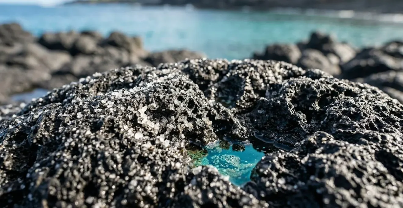Piscine naturelle de Manapany avec roches volcaniques noires et eau turquoise calme