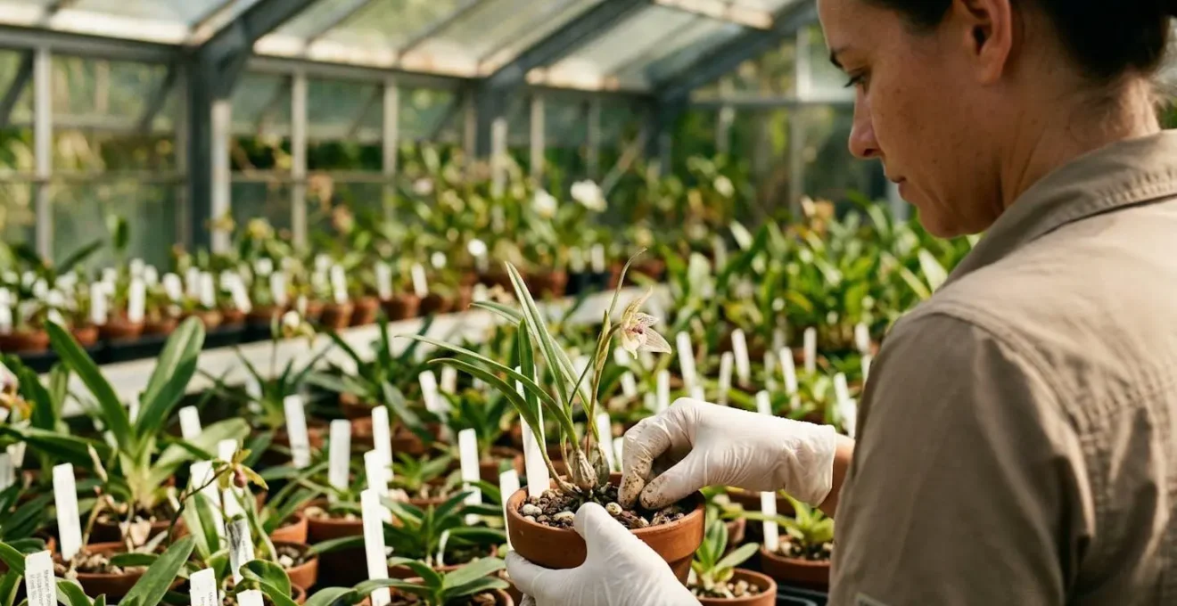 Vue d'ensemble de la collection d'orchidées endémiques au Conservatoire Botanique de Mascarin