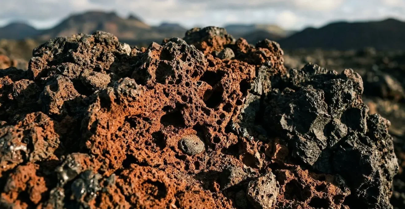 Paysage désertique et volcanique de la Plaine des Sables avec ses scories rouges