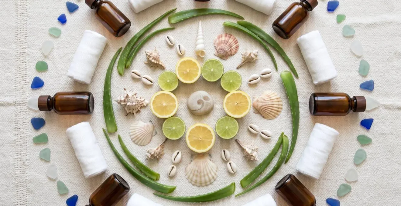 Composition d'articles de premiers secours essentiels pour la plage disposés sur serviette